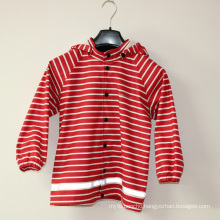 Red Stripe Reflective PU Rain Jacket/Raincoat